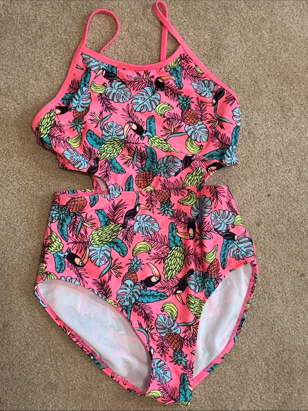 Cat & Jack Pink Tropical Toucan One-Piece Swimsuit